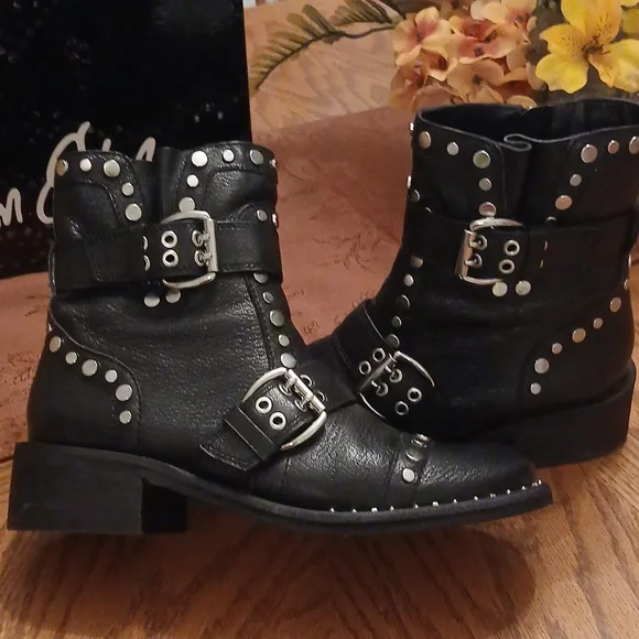 Sam Edelman DREA Black Leather Studded Boots - Picture 9 of 10